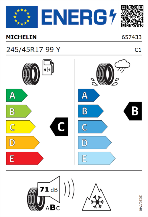 Tyre Label for Michelin CrossClimate 2 245/45R17 99Y