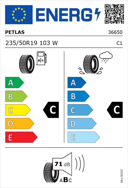 Tyre Label for Petlas Explero PT431 H/T 235/50R19 103W