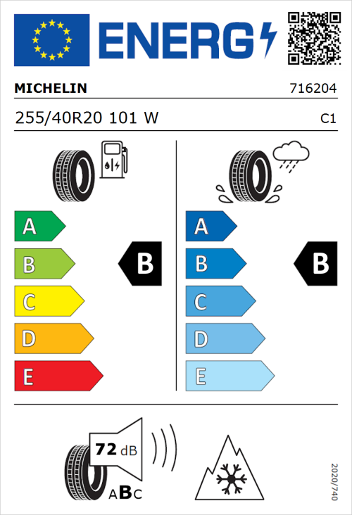 Tyre Label for Michelin CrossClimate 2 255/40R20 101W